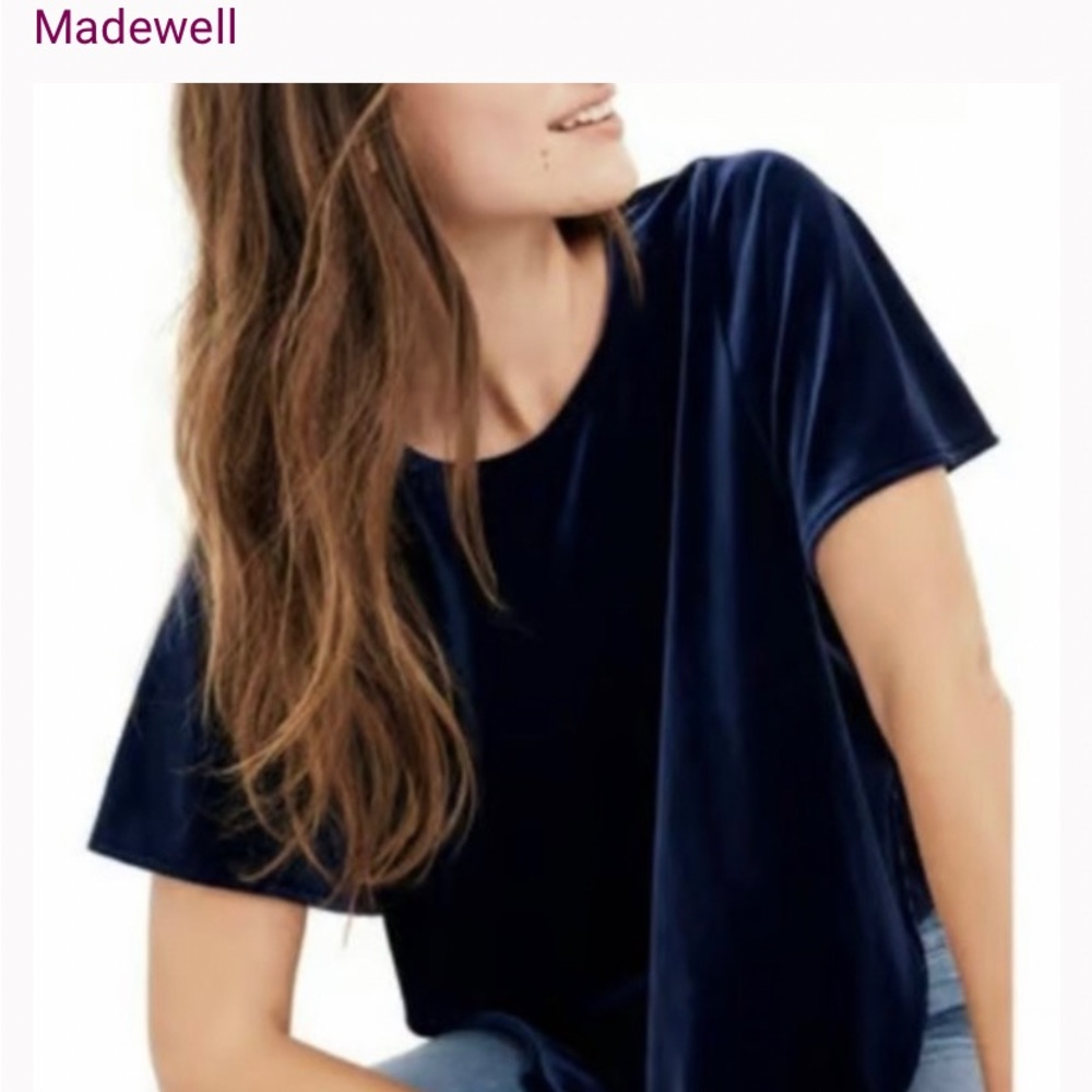 Madewell Blue Velvet Butterfly Sleeve Top